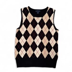 Ann Taylor Vtg Black and Cream Argyle Sweater Vest